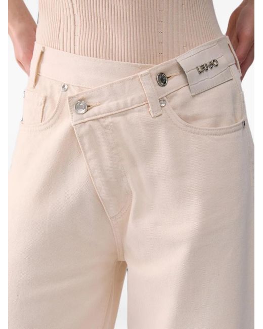Liu Jo White Straight Trousers With Asymmetrical Waistband