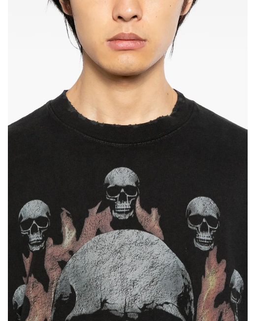 WARMAN Black Skull Printed T-Shirt for men