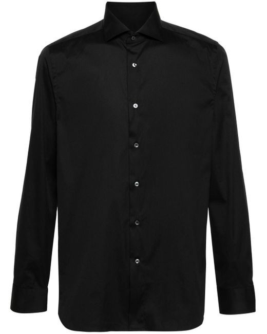 Canali Black Classic-collar Poplin Shirt for men