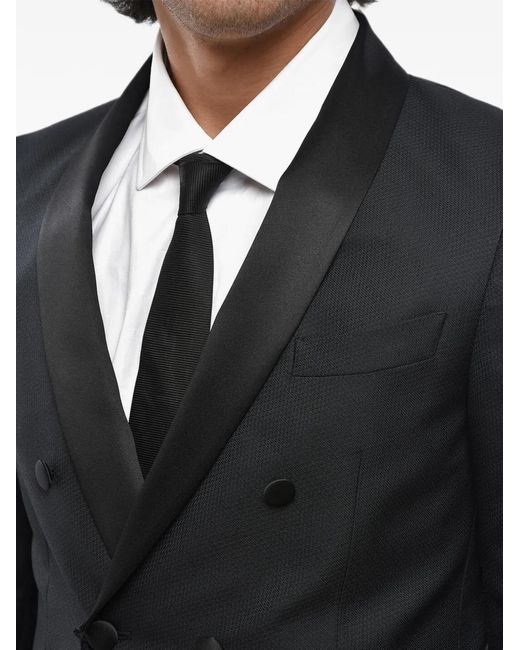 Corneliani Black Cc Collection Double-Breasted Shawl-Lapel Blazer for men