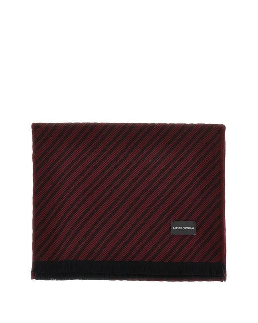 Emporio Armani Purple Diagonal-Stripe Wool Scarf for men