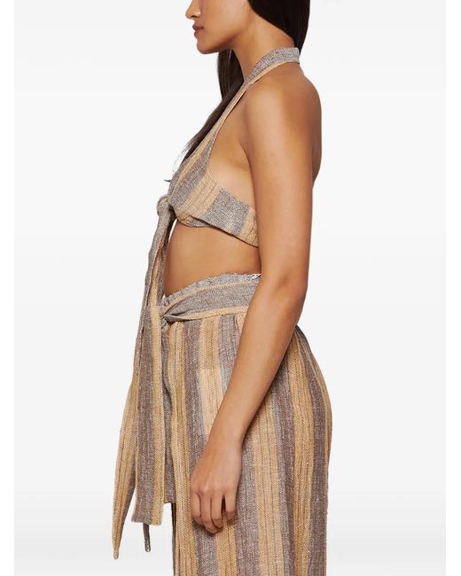Lisa Marie Fernandez Natural Striped Tie Halter Top
