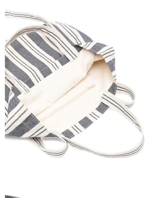 Mc2 Saint Barth White Striped Embroidered Tote Bag for men