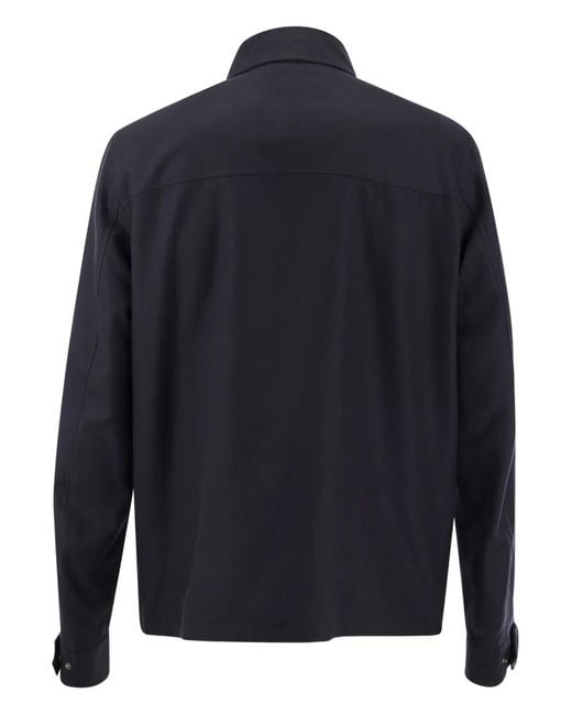 Herno Blue Flap-Pockets Button-Fastening Shirt Jacket for men