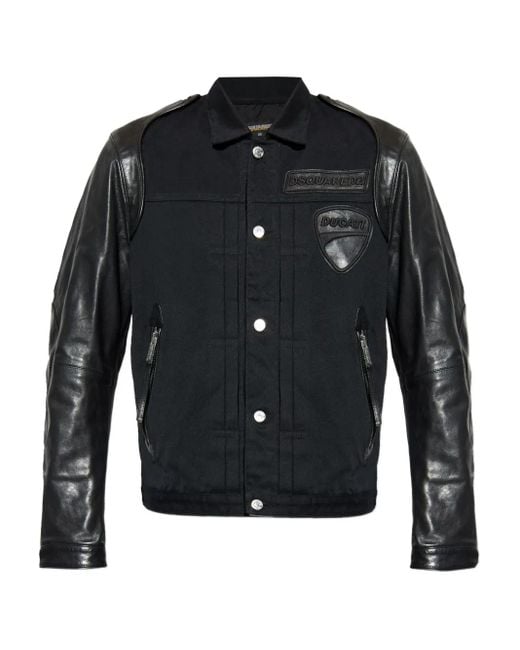 メンズ DSquared² X Ducati レザースリーブ シャツジャケット Black