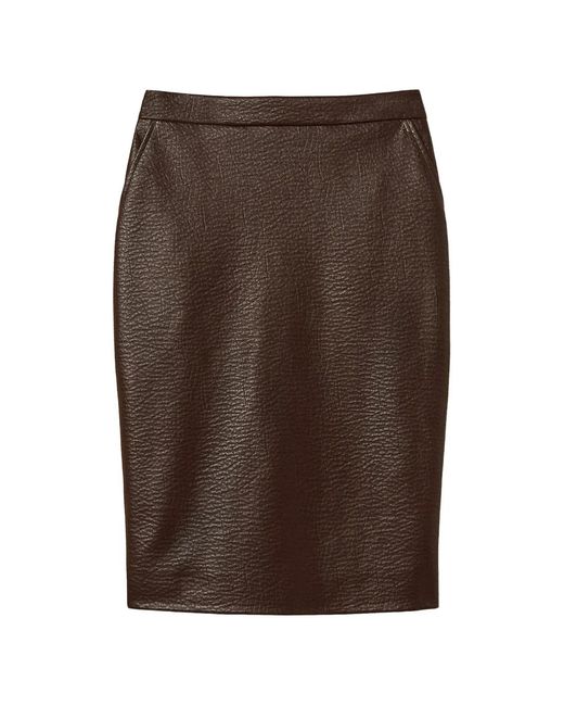 Twinset Brown Faux Leather Midi Skirt
