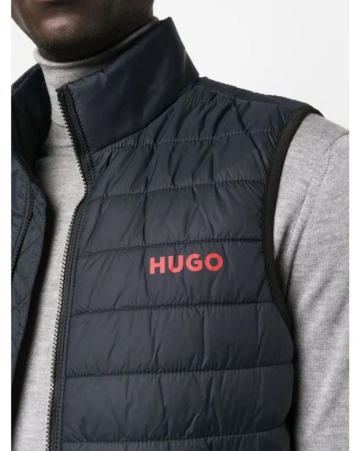 HUGO Blue Logo-Printed Padded Gilet for men