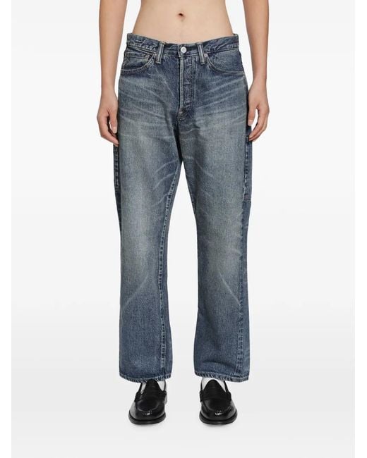 Human Made Blue Heart-Embroidered Straight-Leg Jeans for men