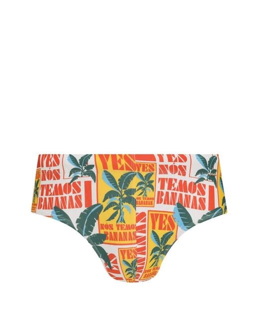 Amir Slama White Leaf-Print Swimming Trunks for men
