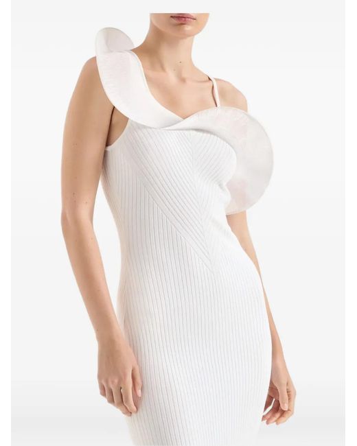 Genny White Ruffled Ribbed Dress