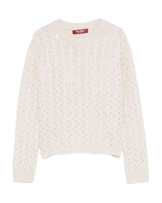 Max Mara White Verzierter Pullover mit Zopfmuster