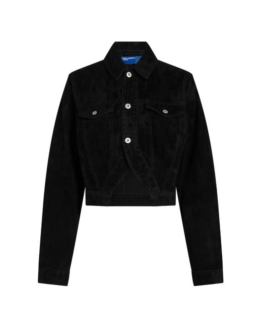 Karl Lagerfeld Black Long-Sleeve Cropped Denim Jacket