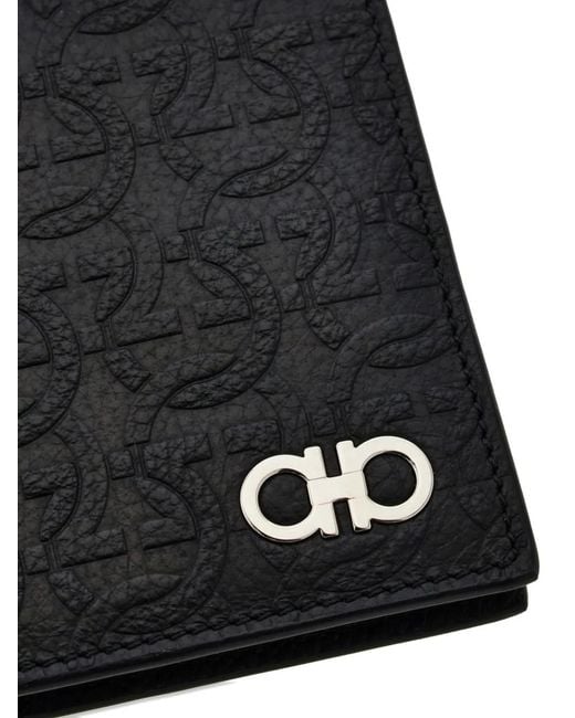 Ferragamo Black Gancini Leather Wallet for men