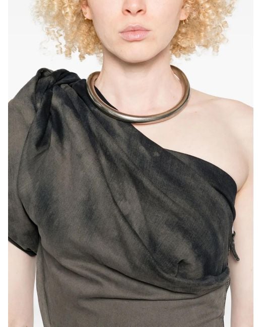 Rick Owens Black One-Shoulder Denim Midi Dress