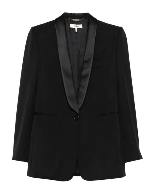 Chloé Black Satin-Lapel Blazer