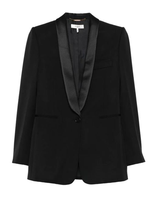 Chloé Black Satin-Lapel Blazer