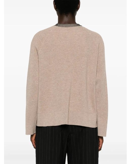 Brunello Cucinelli Natural Ribbed-Knit Cashmere Sweater