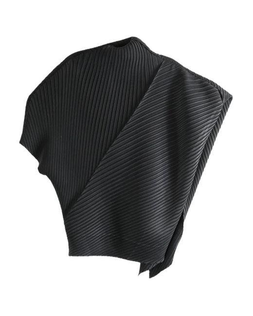 Issey Miyake Black Pleated Asymmetric T-Shirt