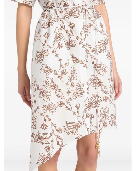 Ports 1961 White Asymmetric Floral Midi Dress