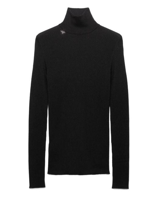 Prada Black Ribbed Logo Turtleneck Sweater