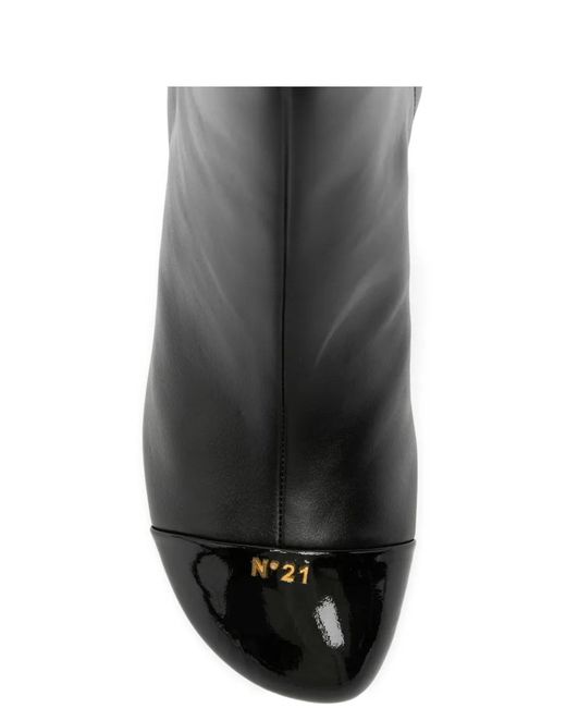 Bottines En Cuir À Bout Contrastant N°21 en coloris Black