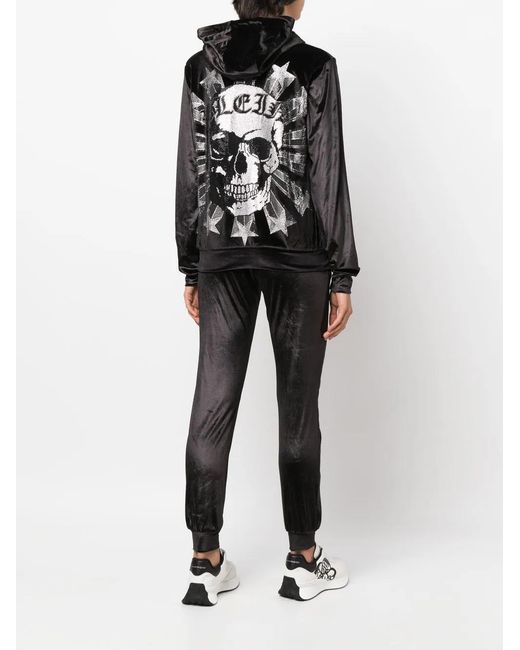 Philipp Plein Black Logo-Patch Velvet-Cotton Trousers
