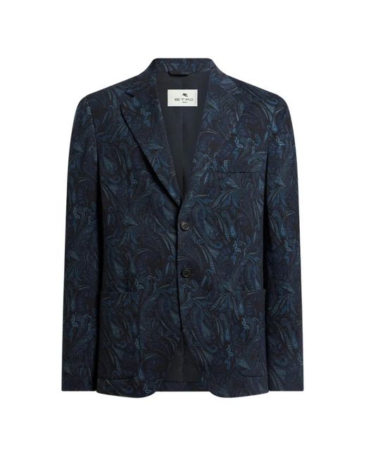 Etro Blue Paisley-Motif Single-Breasted Blazer for men