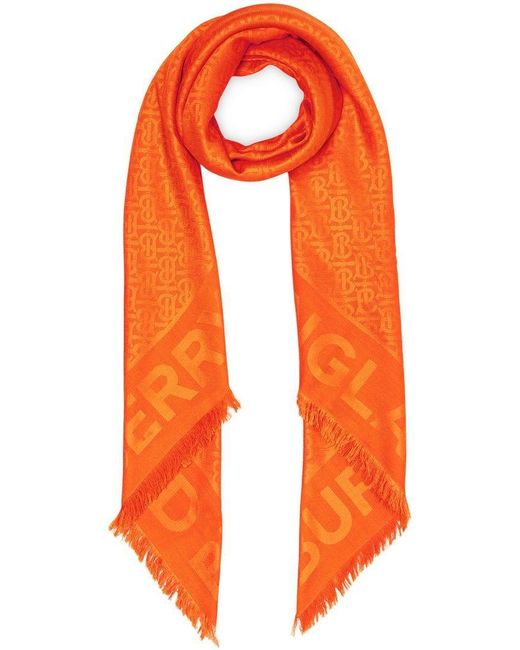 Burberry Monogram Silk Wool Jacquard Large Square Scarf in Orange - Lyst