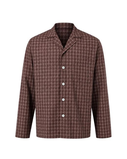 Tekla Brown Serra Check Pajamas Shirt for men