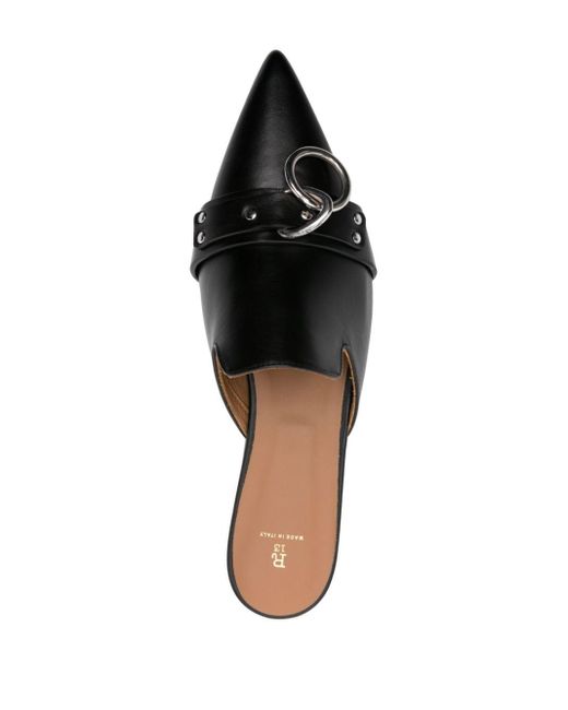 R13 Black Sid Harness Leather Mules