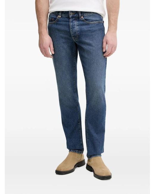 Benetton Blue Logo-Patch Straight-Leg Jeans for men