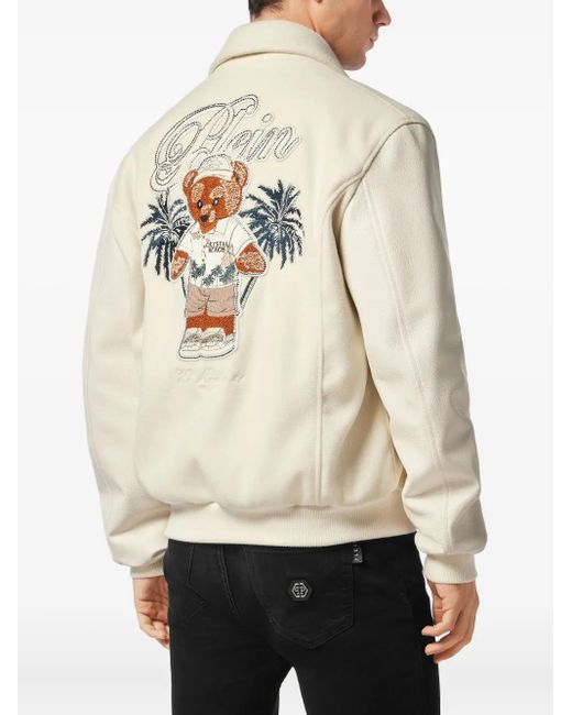Philipp Plein Natural Bear-Embroidered Jacket for men