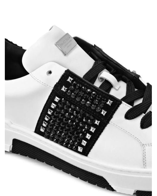Philipp Plein Black Stud-Embellished Leather Sneakers