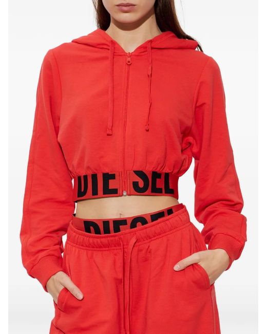 DIESEL Red Logo-Tape Cropped Hoodie
