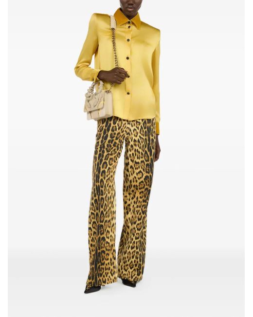 Roberto Cavalli Black Jaguar-Print Trousers