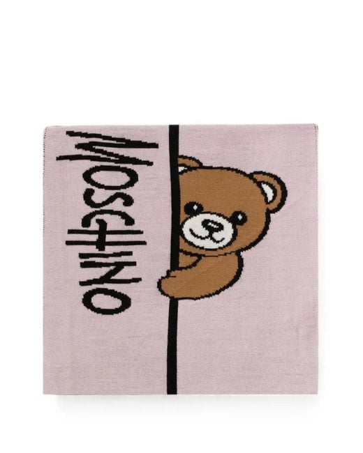 Moschino Pink Teddy Bear Motif Scarf