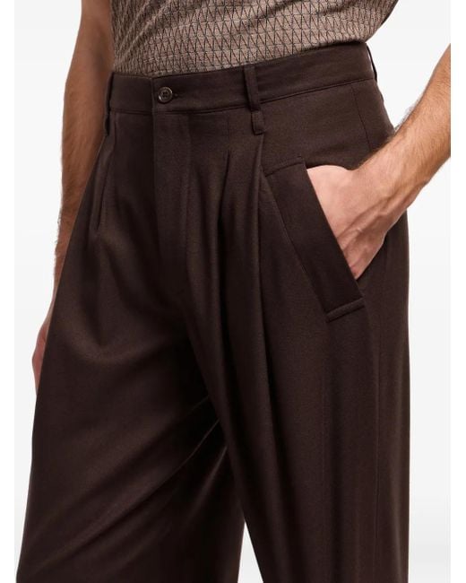Giorgio Armani Brown Pleated-Front Wool Trousers for men