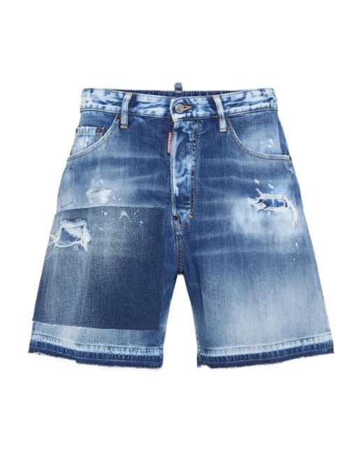DSquared² Blue Ripped Denim Shorts for men