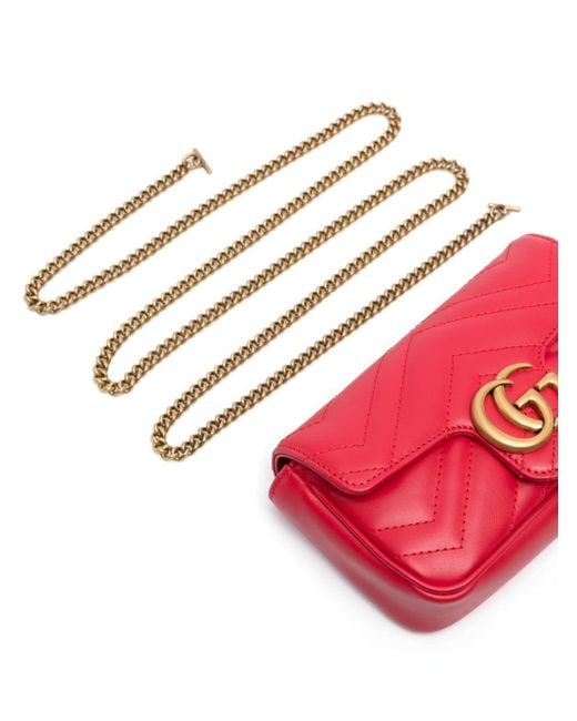 Gucci Red GG Marmont Super-Mini-Tasche Aus Matelassé-Leder