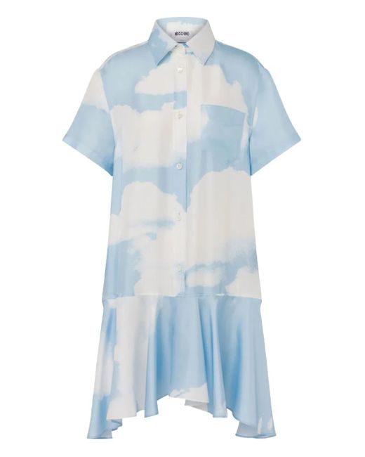 Moschino Blue Archive Clouds Print Shirt Mini Dress
