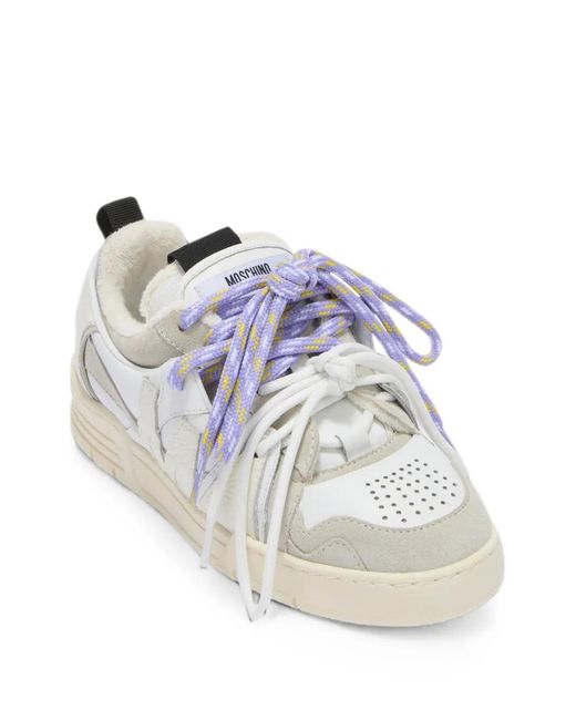 Moschino White Logo-Patch Panelled Sneakers