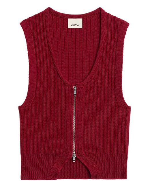 Isabel Marant Red Geripptes Devima Oberteil mit Reißverschluss