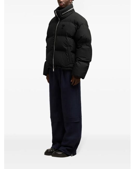 AMI Black De Coeur Nylon Down Jacket for men