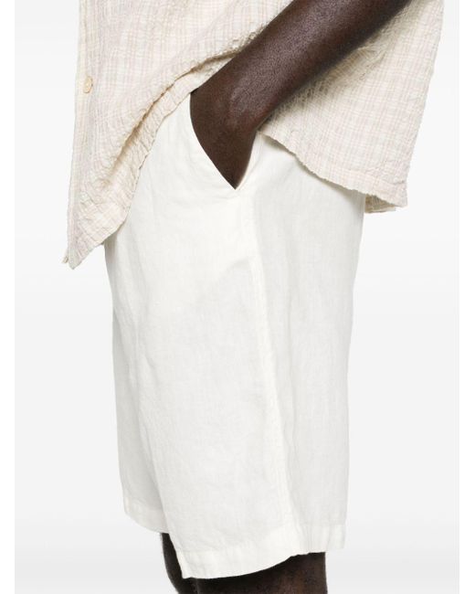 120% Lino White Drawstring Linen Deck Shorts for men