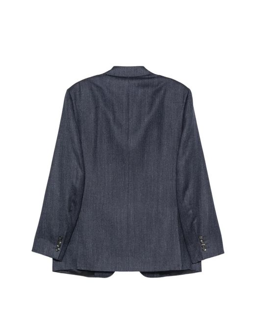 Canali Blue Herringbone-Pattern Notch-Lapels Jacket for men