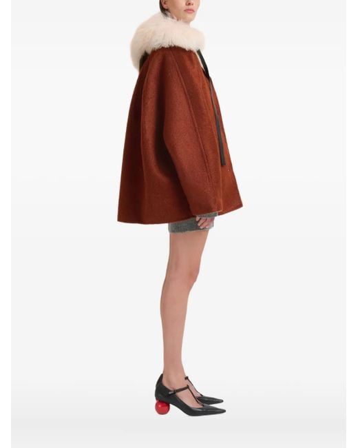 Marni Brown Contrast-Lapel Flared-Sleeves Jacket