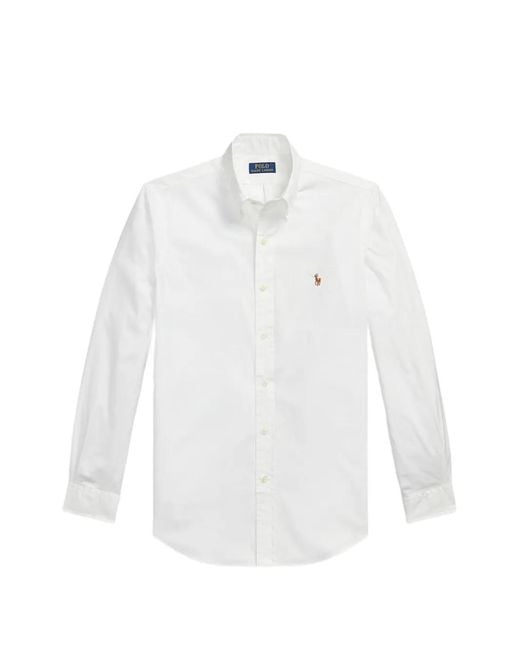 Polo Ralph Lauren White Pony-Embroidered Stretch-Oxford Shirt for men