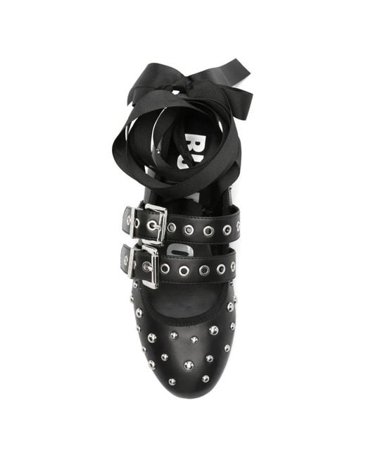 Buffalo White Daphne Stud-Embellished Buckled Ballet Flats