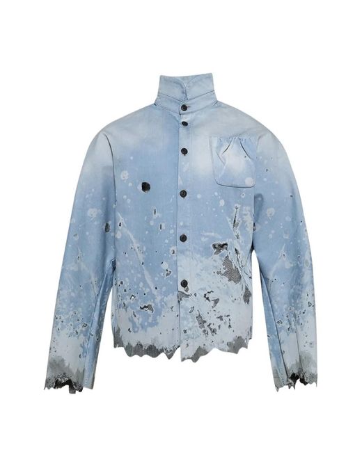 RRR123 Blue Metas-Braxas Pocket Distressed Shirt for men
