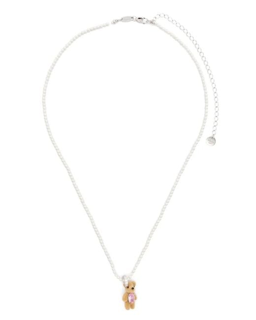YVMIN White Mini Flocked Bear Necklace